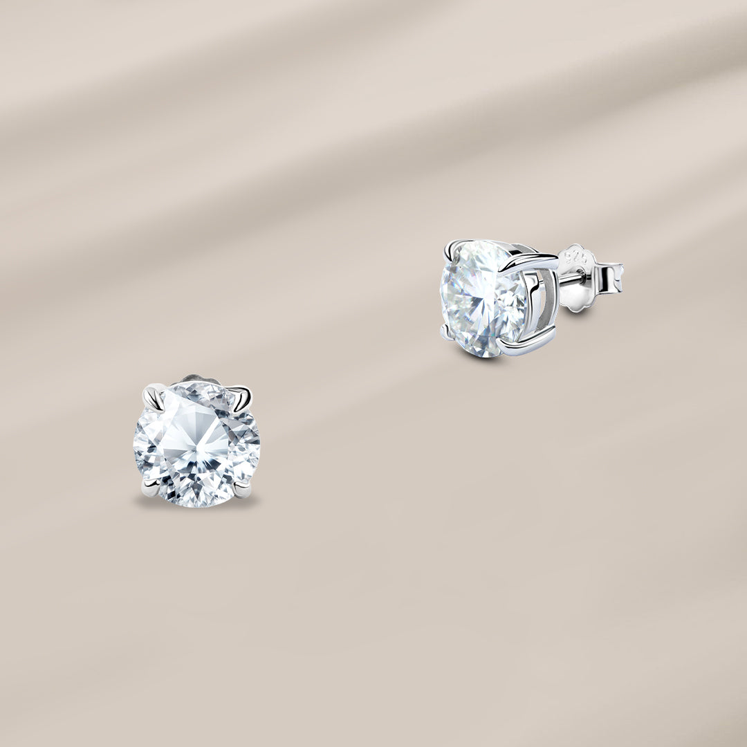 حلق بريمة فضة عيار 925 بحجر زركون دائري لامع