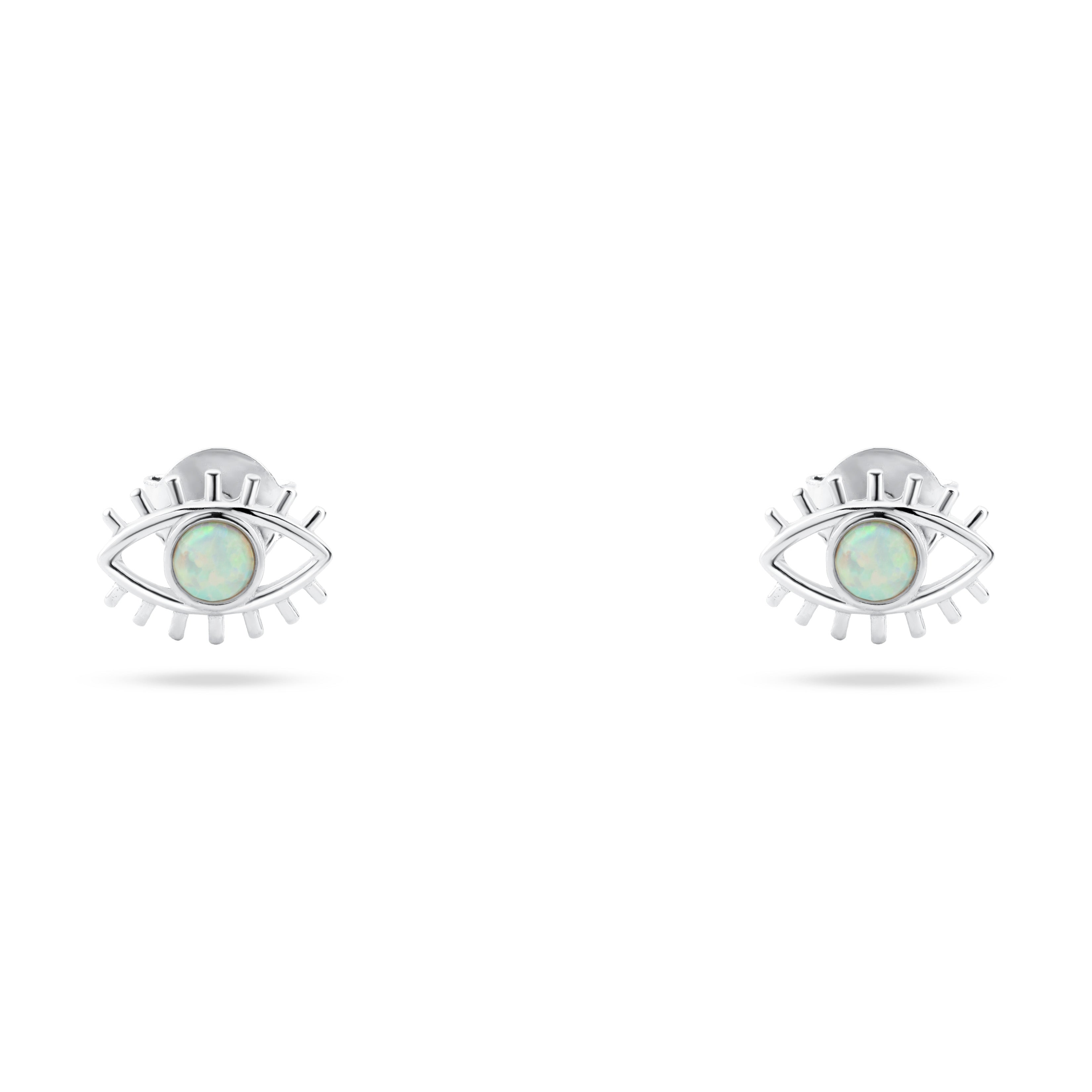 حلق بريمة فضة عيار 925 بتصميم عين بحجر أوبال