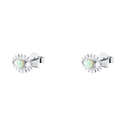 925 Silver Screw Back Earrings with an Eye Design and Opal Stone