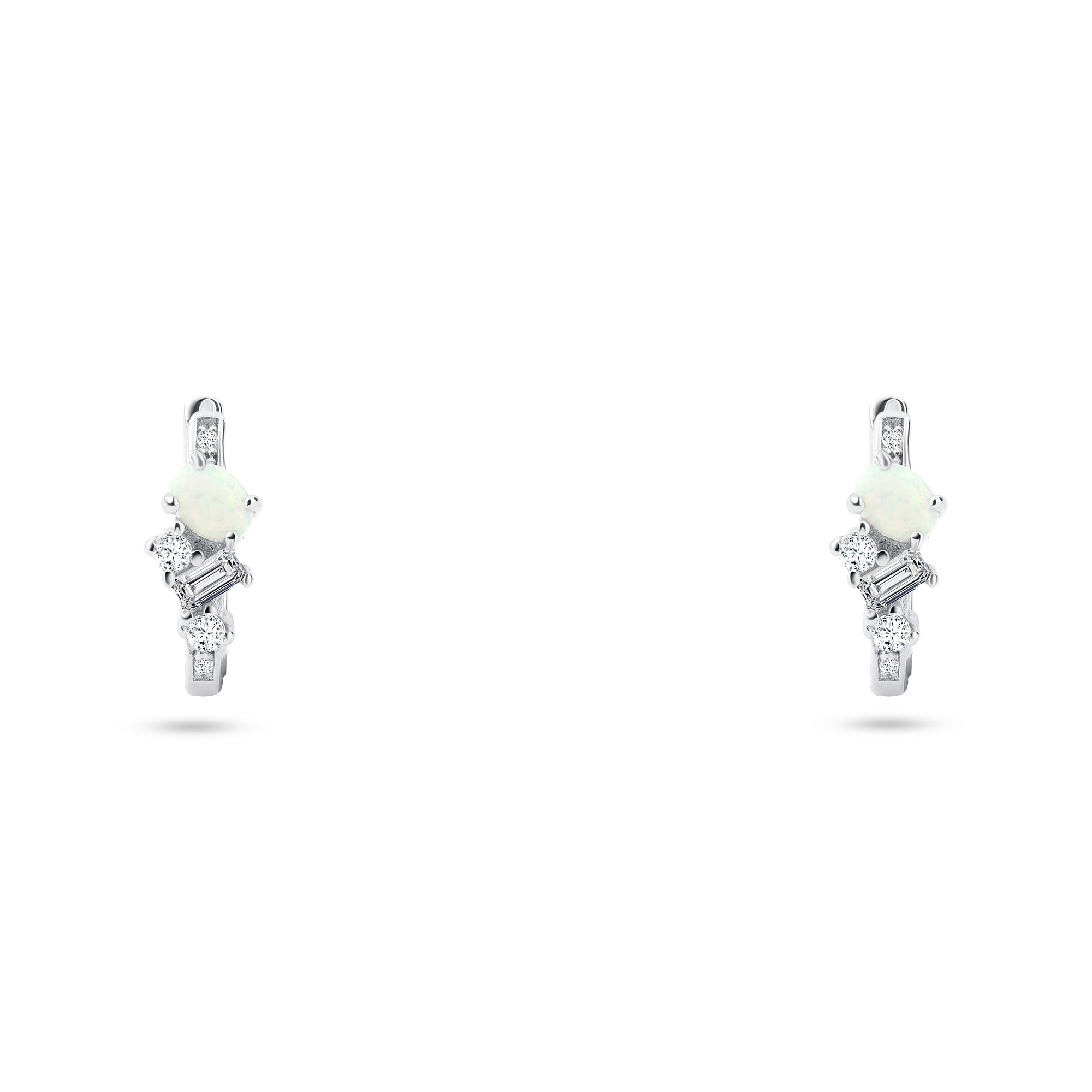 حلق فضة عيار 925 بحجر أوبال وفصوص زركون لامعة