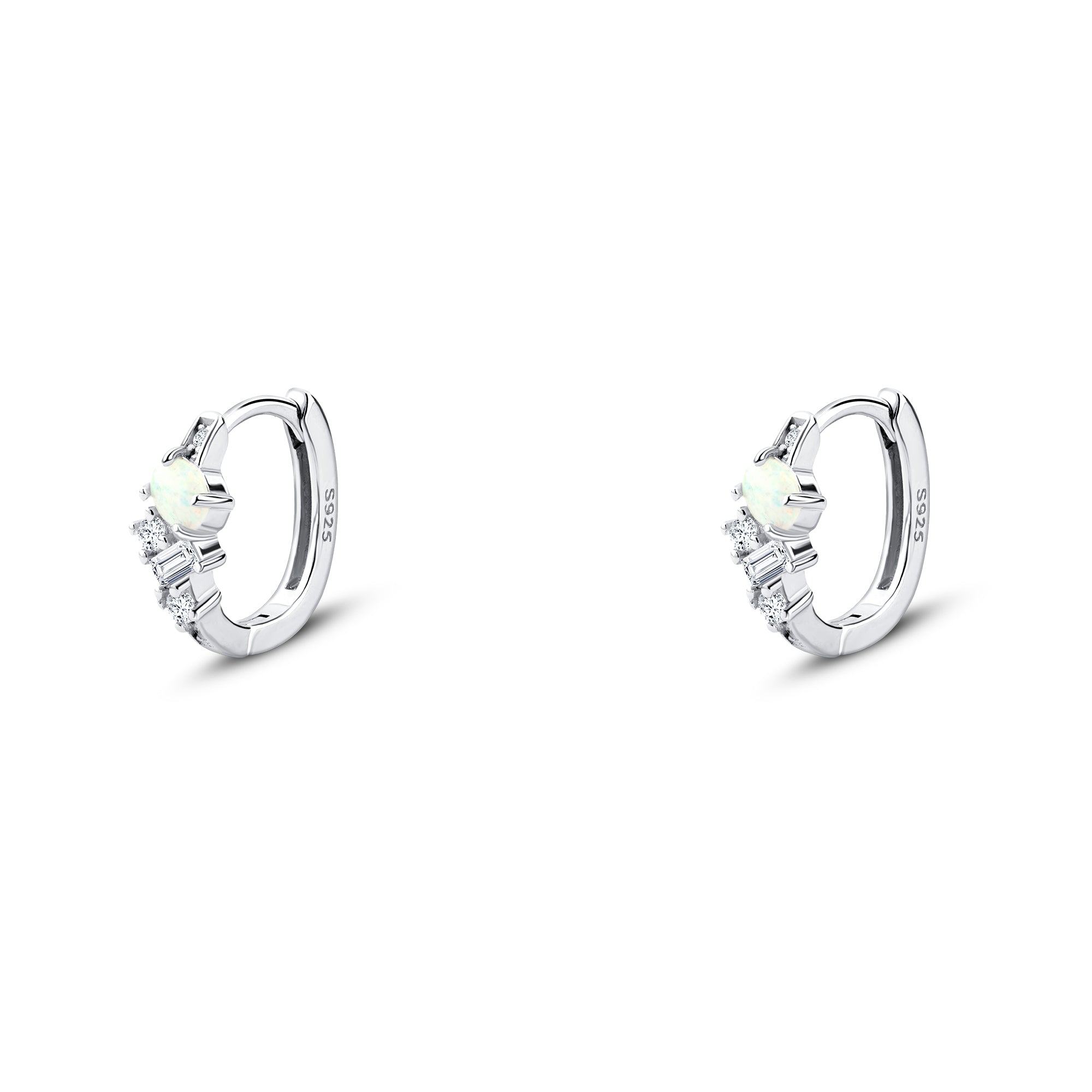 حلق فضة عيار 925 بحجر أوبال وفصوص زركون لامعة