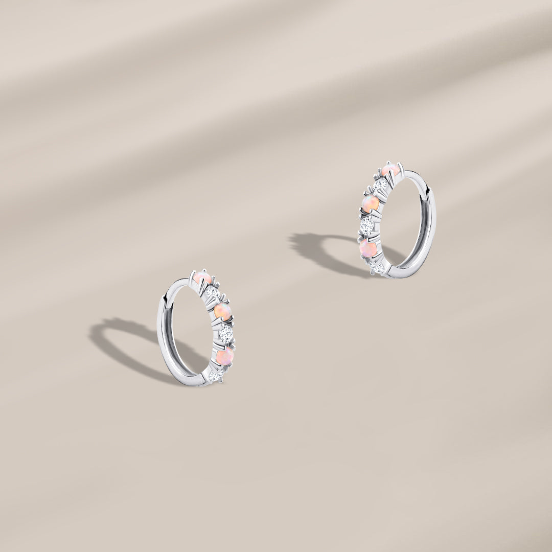 حلق فضة 925 بحجر أوبال مع فصوص زركون براقة