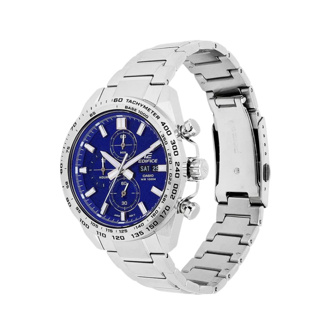 ساعة كاسيو إيديفيس للرجال بسوار فضي بمينا أزرق– EFR-574D-2AVUDF