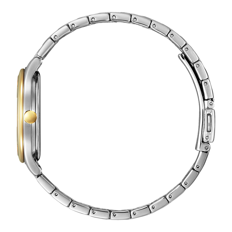 ساعة سيتيزن كوارتز للنساء بسوار من الستانلس ستيل بلون ذهبي وفضي وميناء صدفي EL3106-59D