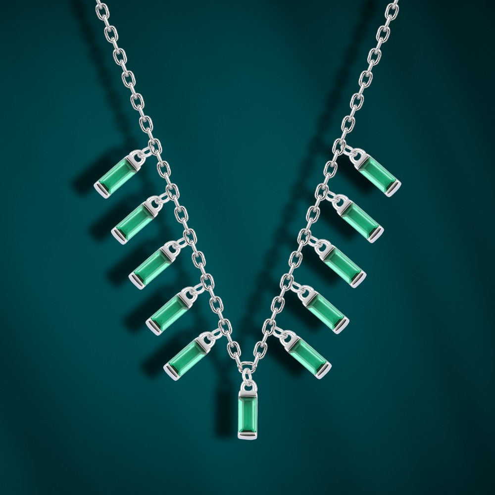 Green Zircon Wave Necklace – 925 Sterling Silver