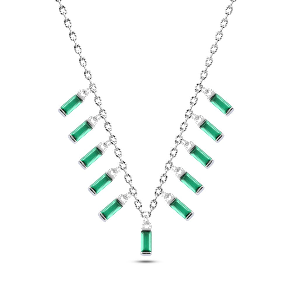 Green Zircon Wave Necklace – 925 Sterling Silver