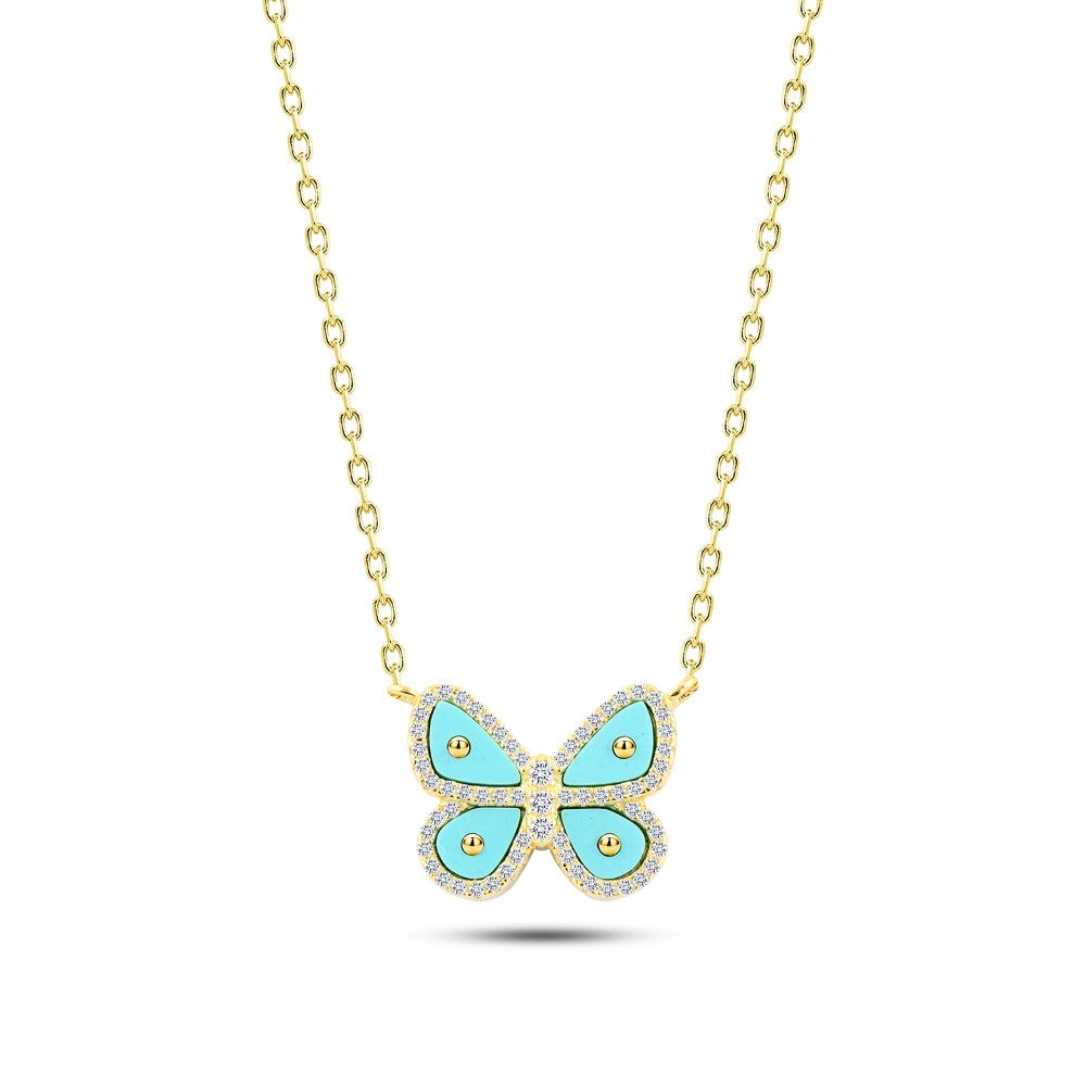Elegant Gold-Touched Necklace with a Turquoise Butterfly – Italian 925 Sterling Silver