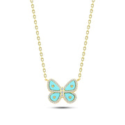 Elegant Gold-Touched Necklace with a Turquoise Butterfly – Italian 925 Sterling Silver