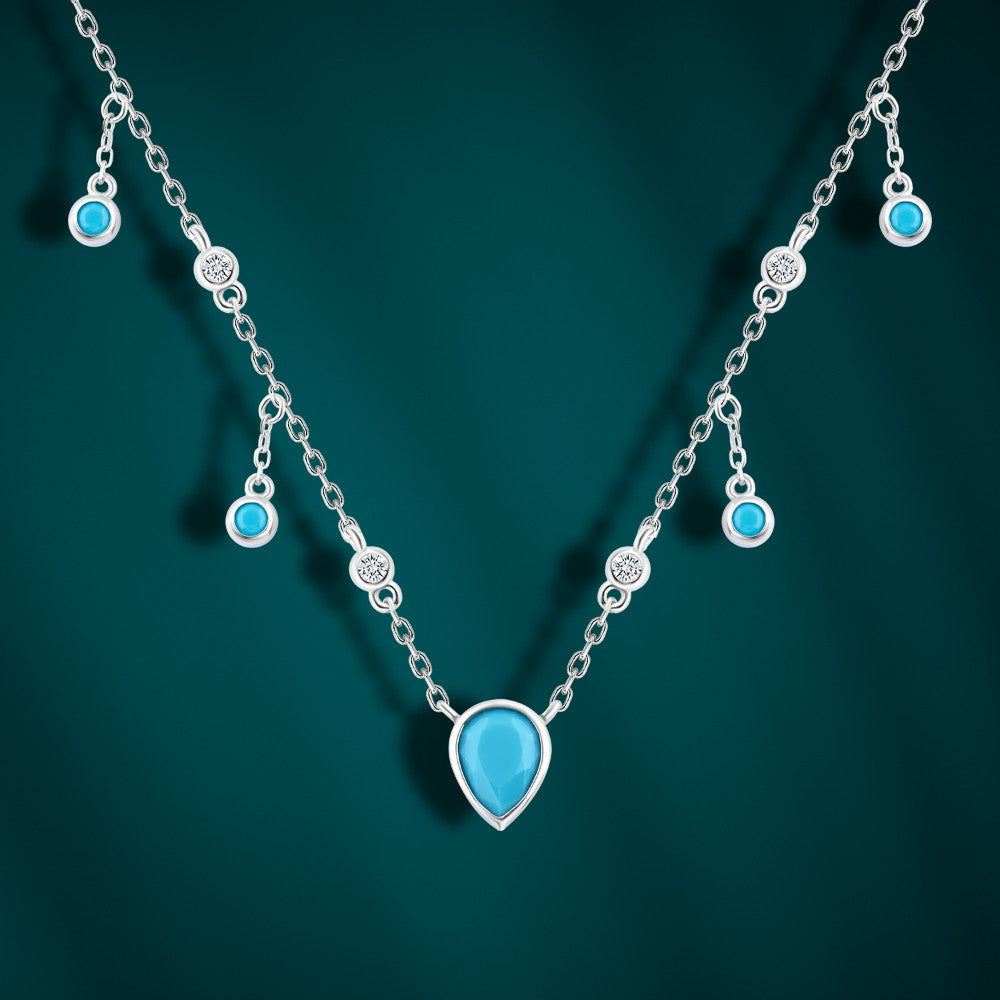 Drops of Charm Necklace – A Touch of Turquoise Brilliance 925 Sterling Silver
