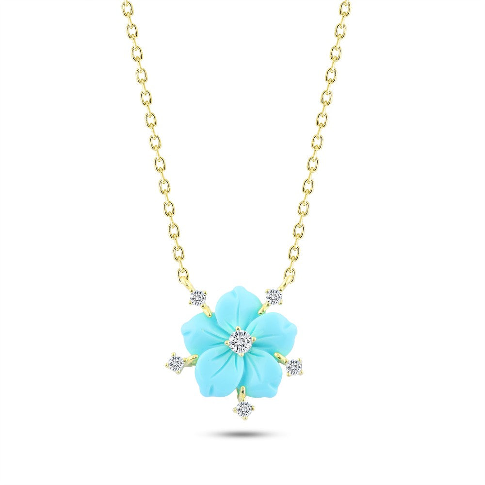 Golden Spring Blossom Necklace – Turquoise Flower with Gold-Tone Chain