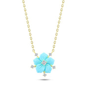 Golden Spring Blossom Necklace – Turquoise Flower with Gold-Tone Chain