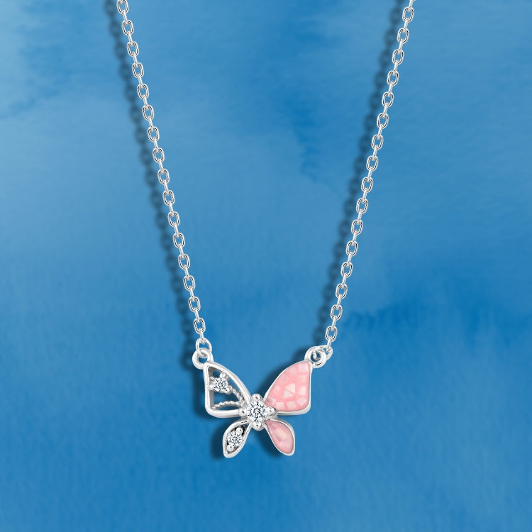 عقد "الفراشة الوردي" فضة عيار 925