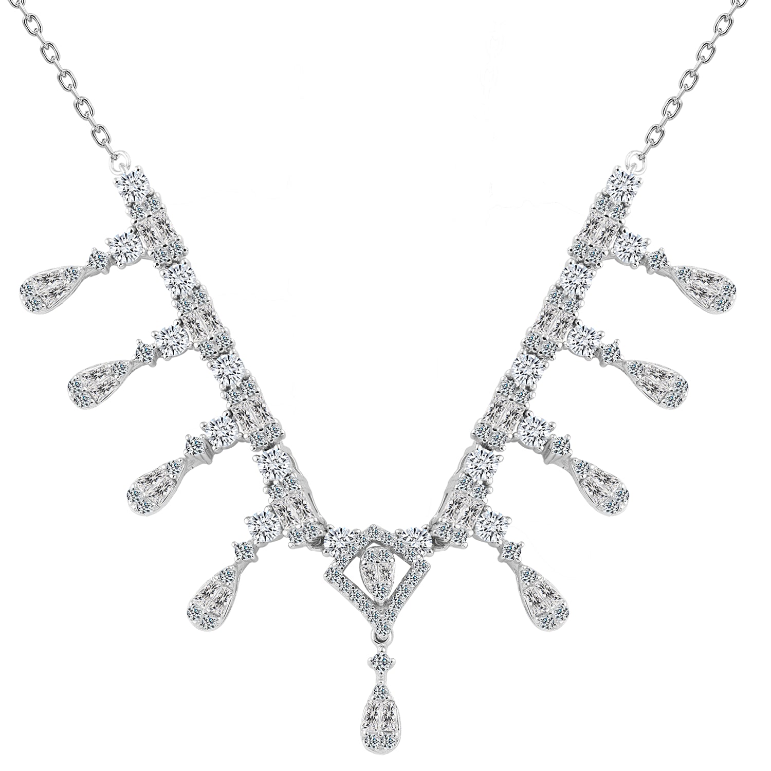 عقد فضة عيار 925 مزين بفصوص لامعة تصميم فاخر