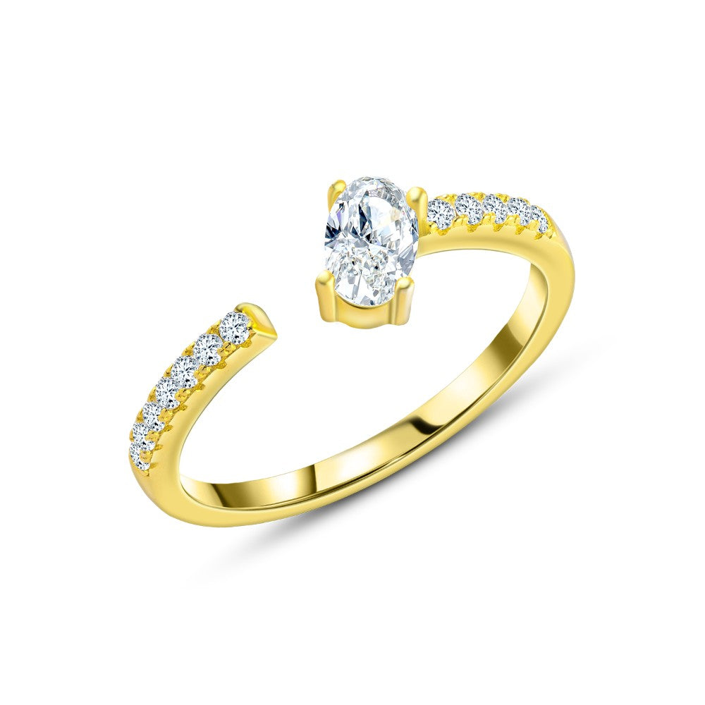 Elegance Charm Ring – 925 Sterling Silver with Shiny Zircon Stone and Side Accents