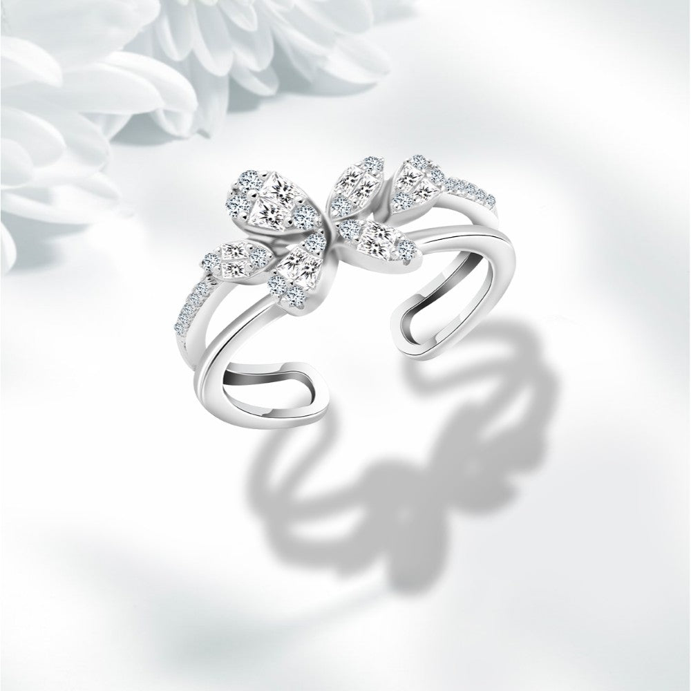 Butterfly Sparkle Ring – 925 Sterling Silver with Zircon Stones Forming a Butterfly