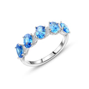 Blue Elegance Row Ring – 925 Sterling Silver with Five Sparkling Blue Zircon Stones
