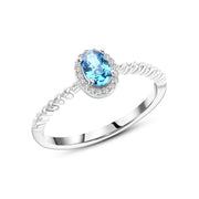 Blue Sparkle Ring – 925 Sterling Silver with Shiny Blue Zircon Stone and Paved Zircon Accents