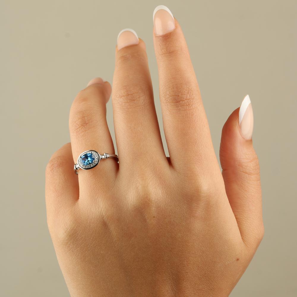 خاتم فضة عيار 925 بفص زركون أزرق