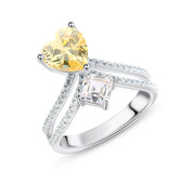 Sun Heart Ring – 925 Sterling Silver with Yellow Heart-Shaped Stone and Sparkling Double Band Design