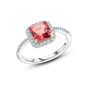 Red Square Ring – 925 Sterling Silver with Radiant Red Zircon Stone Surrounded by Sparkling Accents