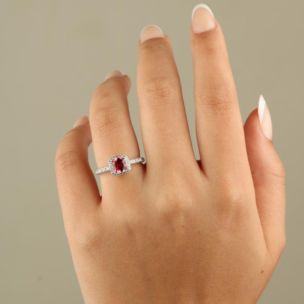 Red Square Ring – 925 Silver with Radiant Red Zircon Stone Surrounded by Sparkling Accents