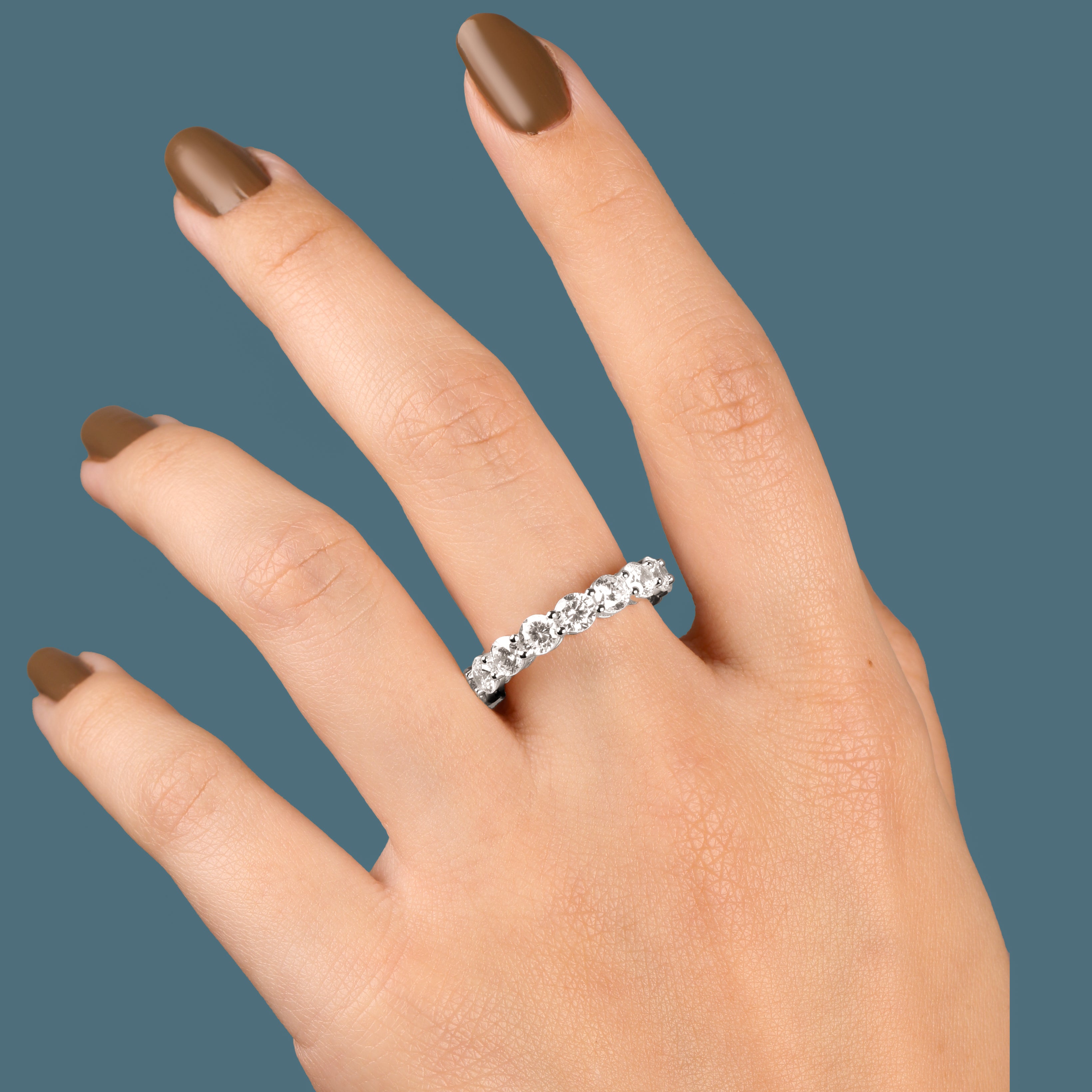 خاتم فضة 925 فصوص دائرية لامعة