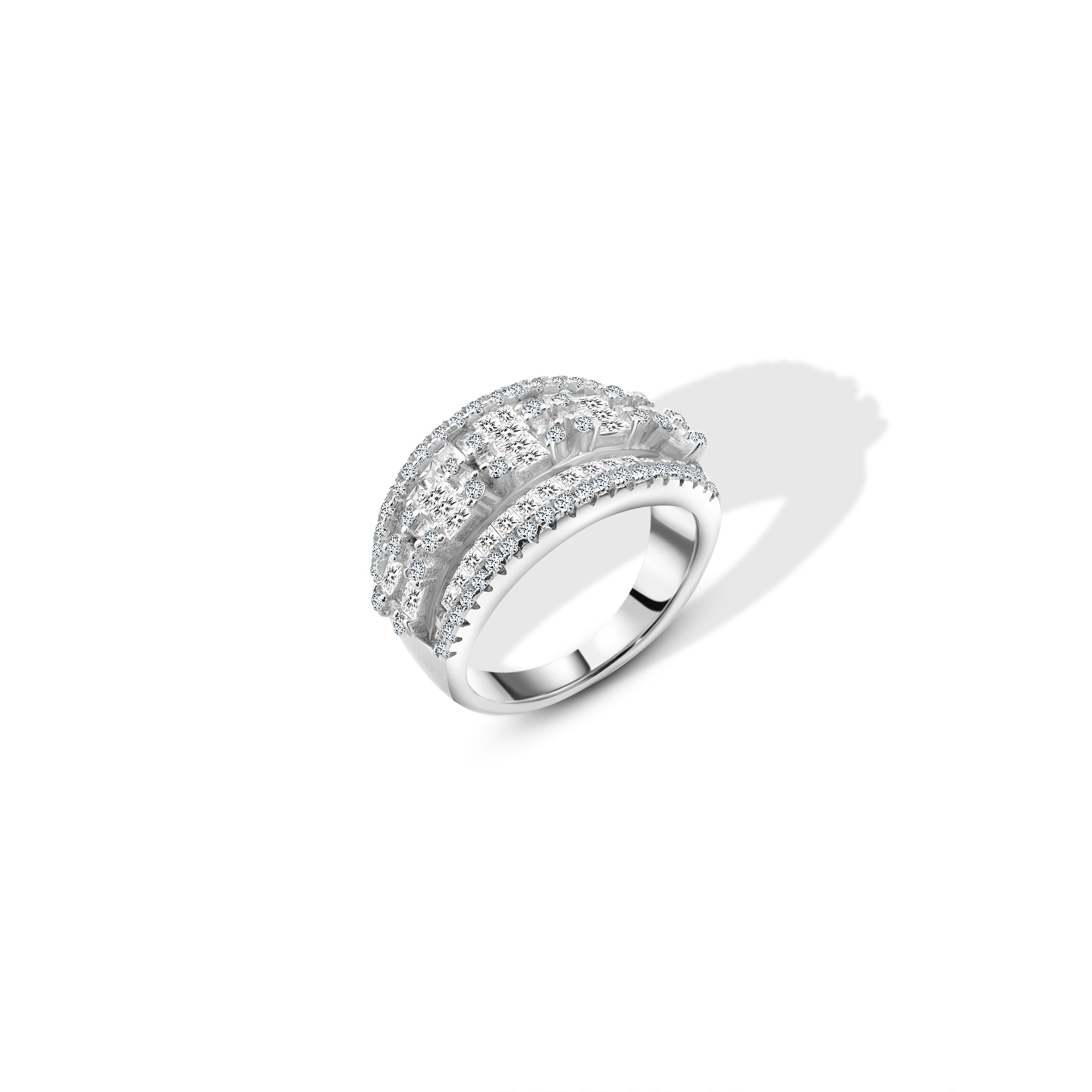 خاتم تصميم ملكي متعدد الصفوف فضة عيار 925