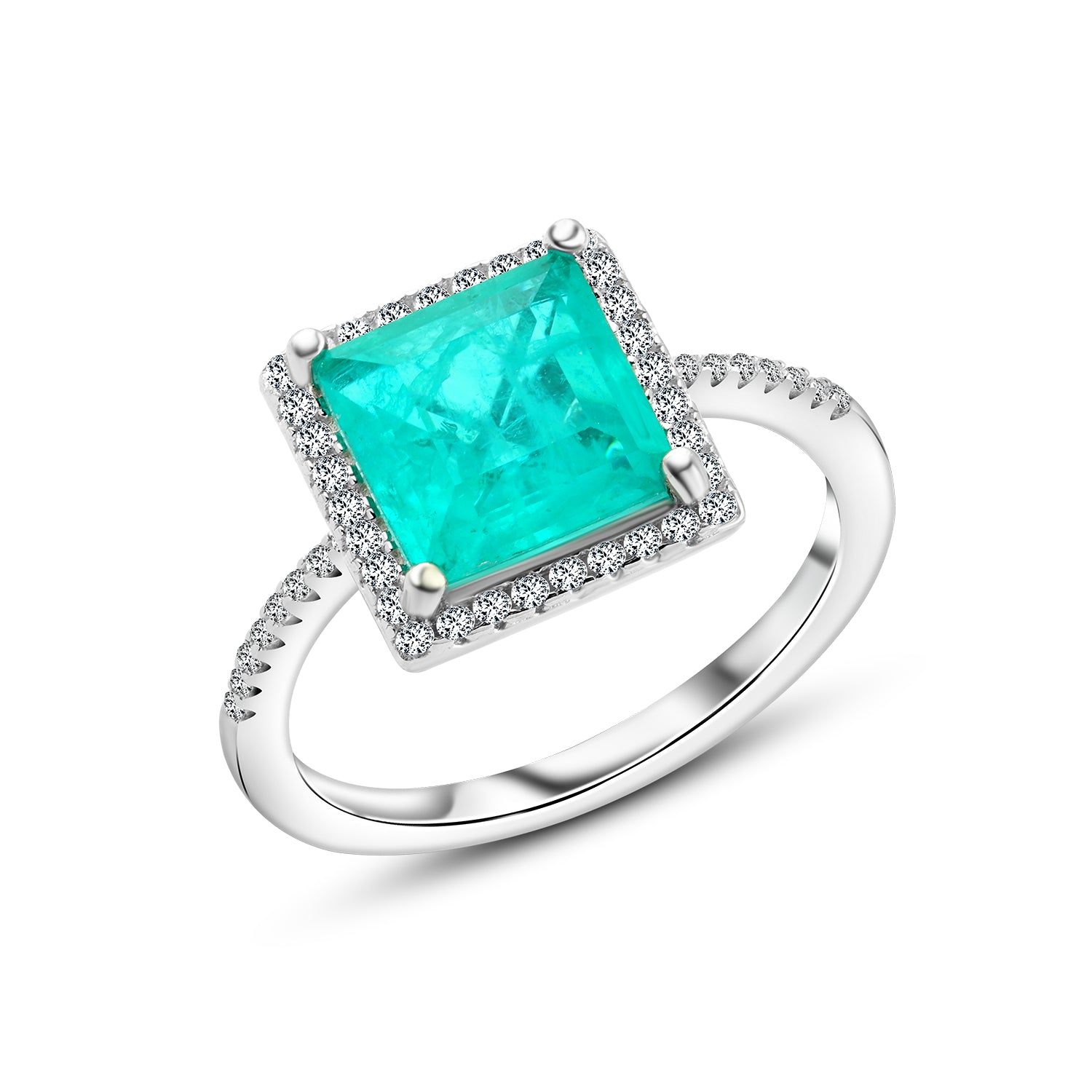 925 Silver Ring with Square Green Stone Accented with Zircon