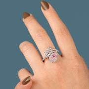 خاتم فضة 925 بتصميم ورقة وحجر وردي