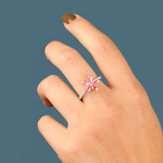 خاتم فضة 925 بتصميم زهرة وردية