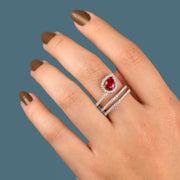 خاتم فضة عيار 925 بحجر أحمر فخم وتصميم ثلاثي الطبقات