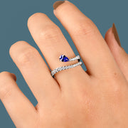 خاتم فضة فخم عيار 925 بحجر أزرق لامع