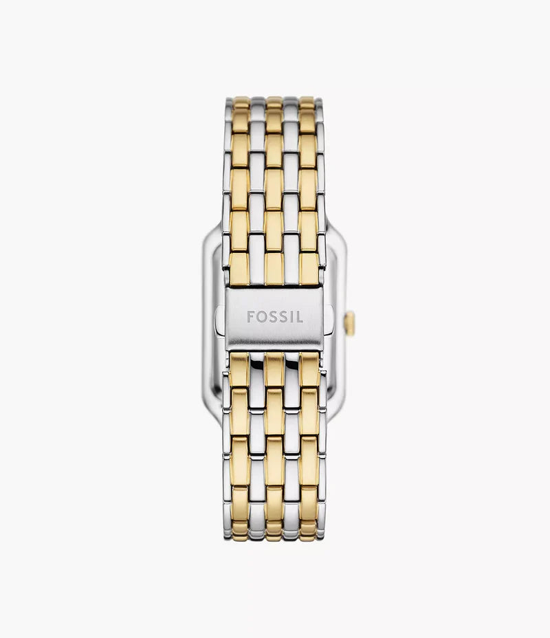 Fossil Women's Rectangular Watch – White Mother-of-Pearl Dial with Two-Tone Stainless Steel Bracelet