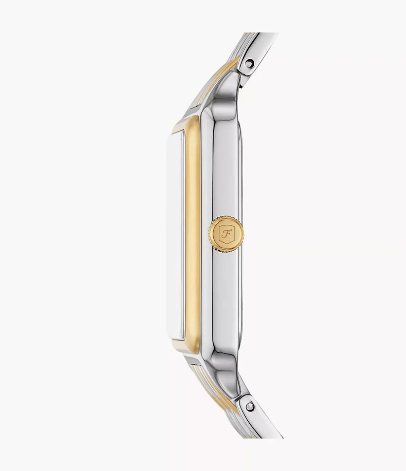 Fossil Women's Rectangular Watch – White Mother-of-Pearl Dial with Two-Tone Stainless Steel Bracelet