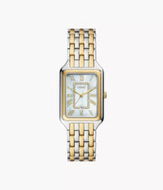 Fossil Women's Rectangular Watch – White Mother-of-Pearl Dial with Two-Tone Stainless Steel Bracelet