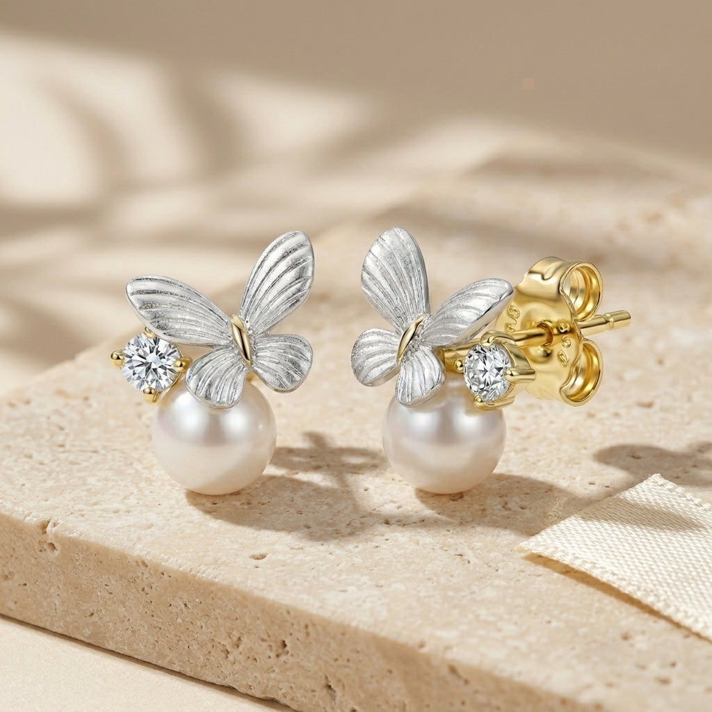 Butterfly Pearl Stud Earrings