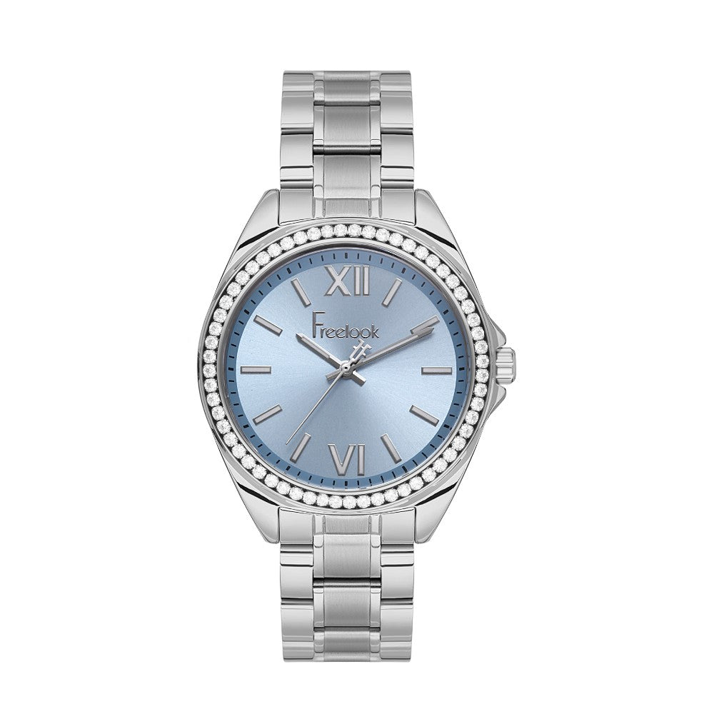 Freelook Women's Watch – Model FL.1.10405-2 – Silver Metal Strap with Blue Dial and Crystal Bezel