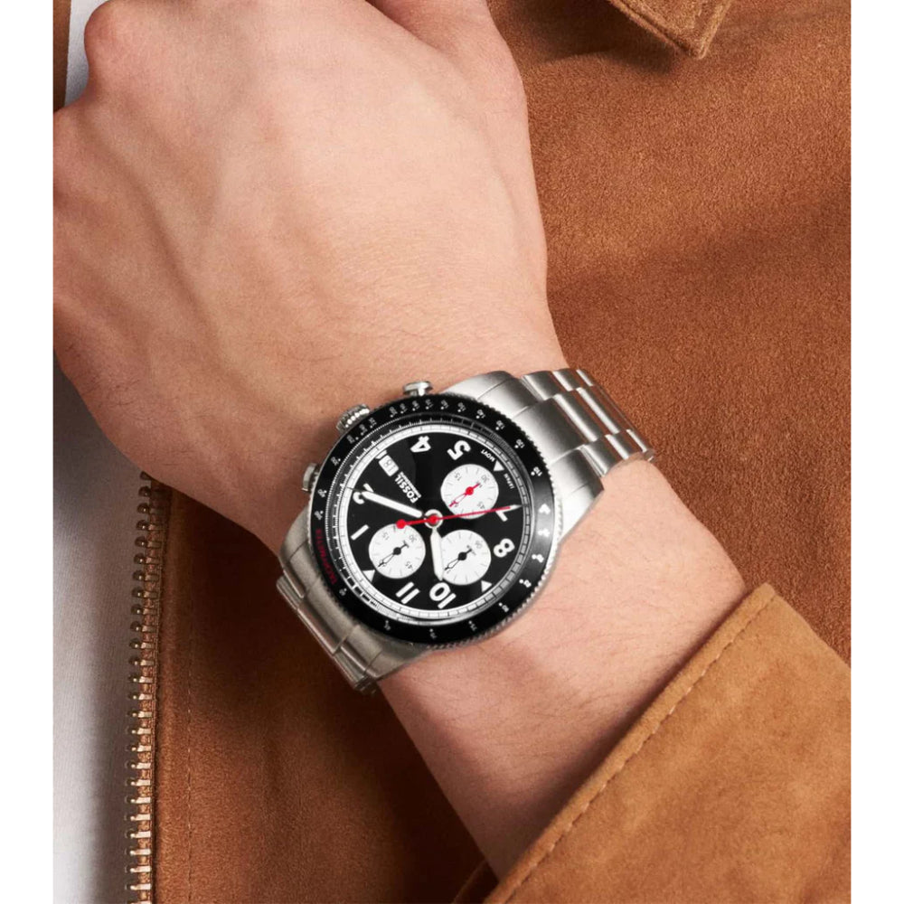 Fossil Sport Tourer Chronograph Black Dial Silver Stainless Steel Men's Watch - FS6045