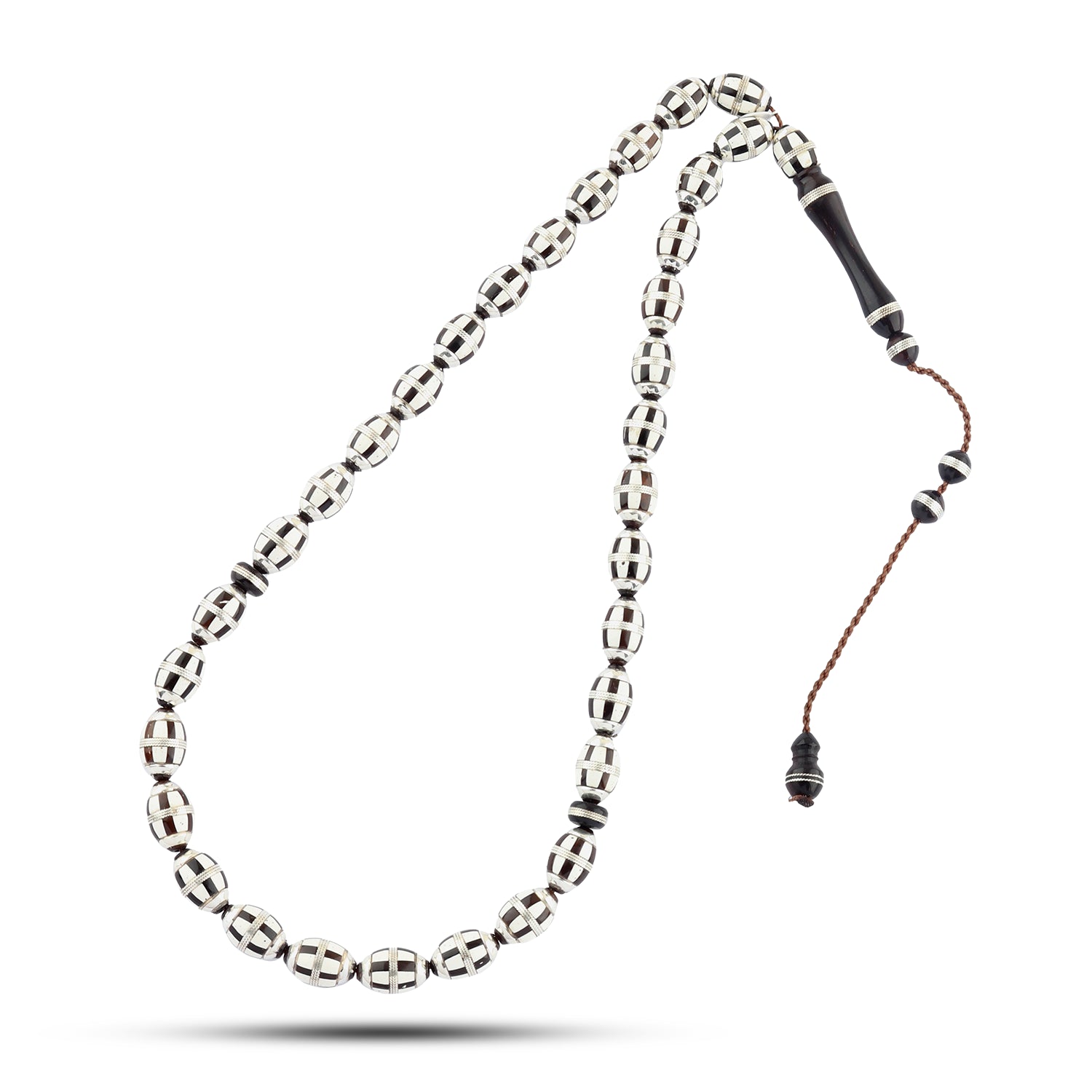 kook Wood Rosary – 33 Beads Inlaid with 999 Silver – Elegant Design
