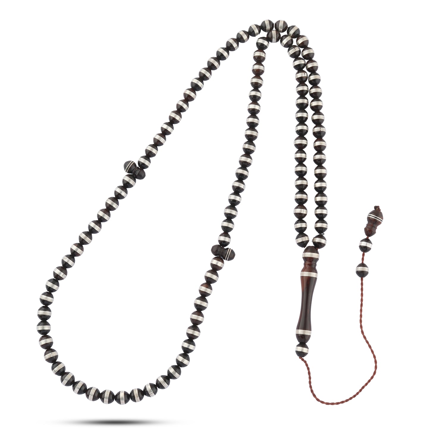 Kook Wood Misbaha with Circular Design - 99 Beads Inlaid with 999 Silver

