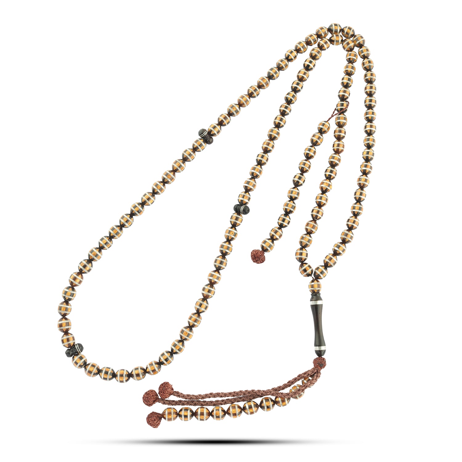 سبحة خشب كوك مصنوعة يدويًا مع تطعيم ذهبي أنيق – 99 حبّة