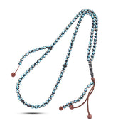 99-Bead Rosary Made of Kook Wood Inlaid with 999 Sterling Silver and Turquoise Stone - 8mm