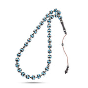 Kook Wood Rosary with 99 Beads – 999 Silver & Turquoise Inlay – 10mm Bead Size