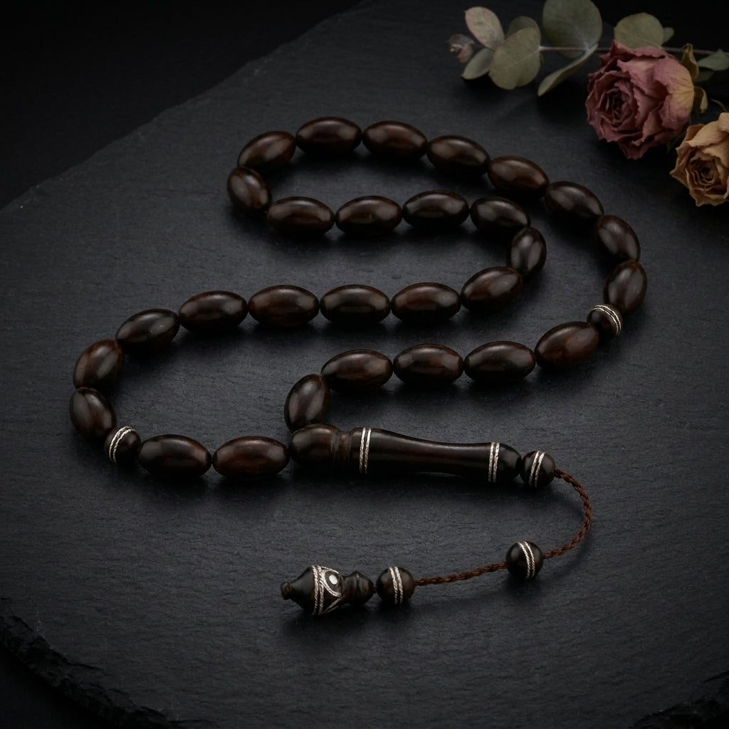 Silver Dark Brown Lux Kook Prayer Beads – 33 Beads – 8 mm
