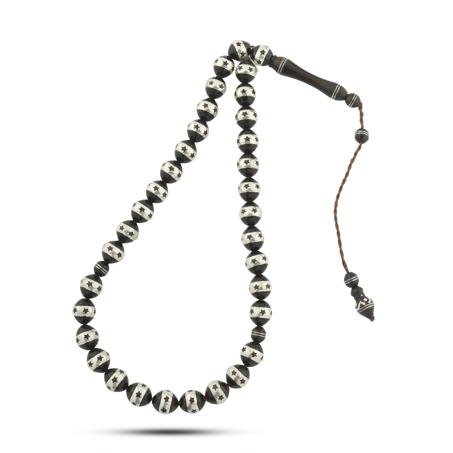 سبحة كوك لوكس 33 حبة مطعّمة فضة عيار 999 مقاس 9 ملي – FROS043