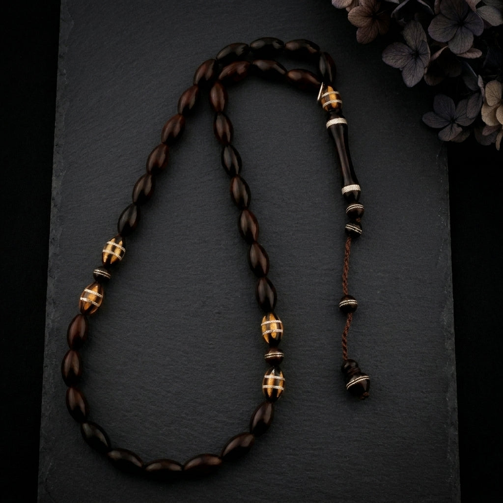 Oval Lux Kook Prayer Beads with Silver Set – 33 Beads – 9 mm