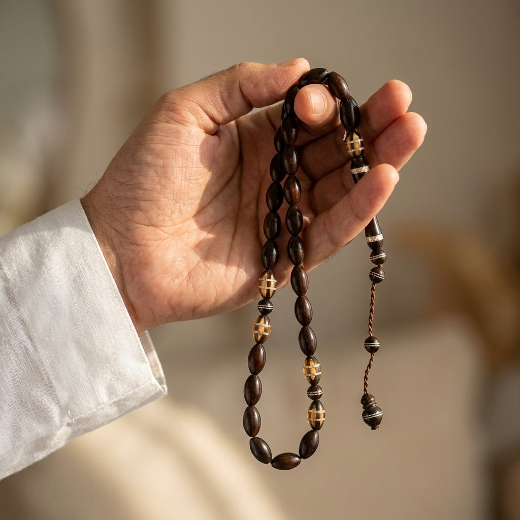 Oval Lux Kook Prayer Beads with Silver Set – 33 Beads – 9 mm