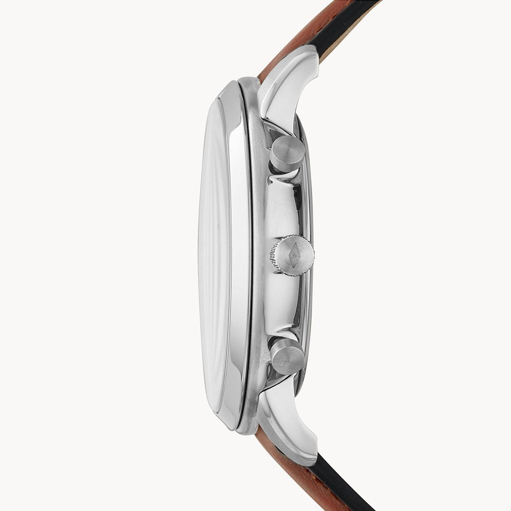 طقم فوسيل للرجال ساعة كوارتز بسوار جلدي بني وميناء أزرق مع سوار إضافي FS5708SET