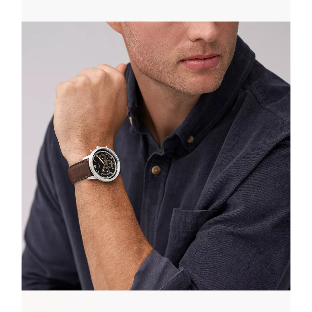 Fossil Neutra Chronograph Black Dial Brown Leather Men's Watch - FS6024