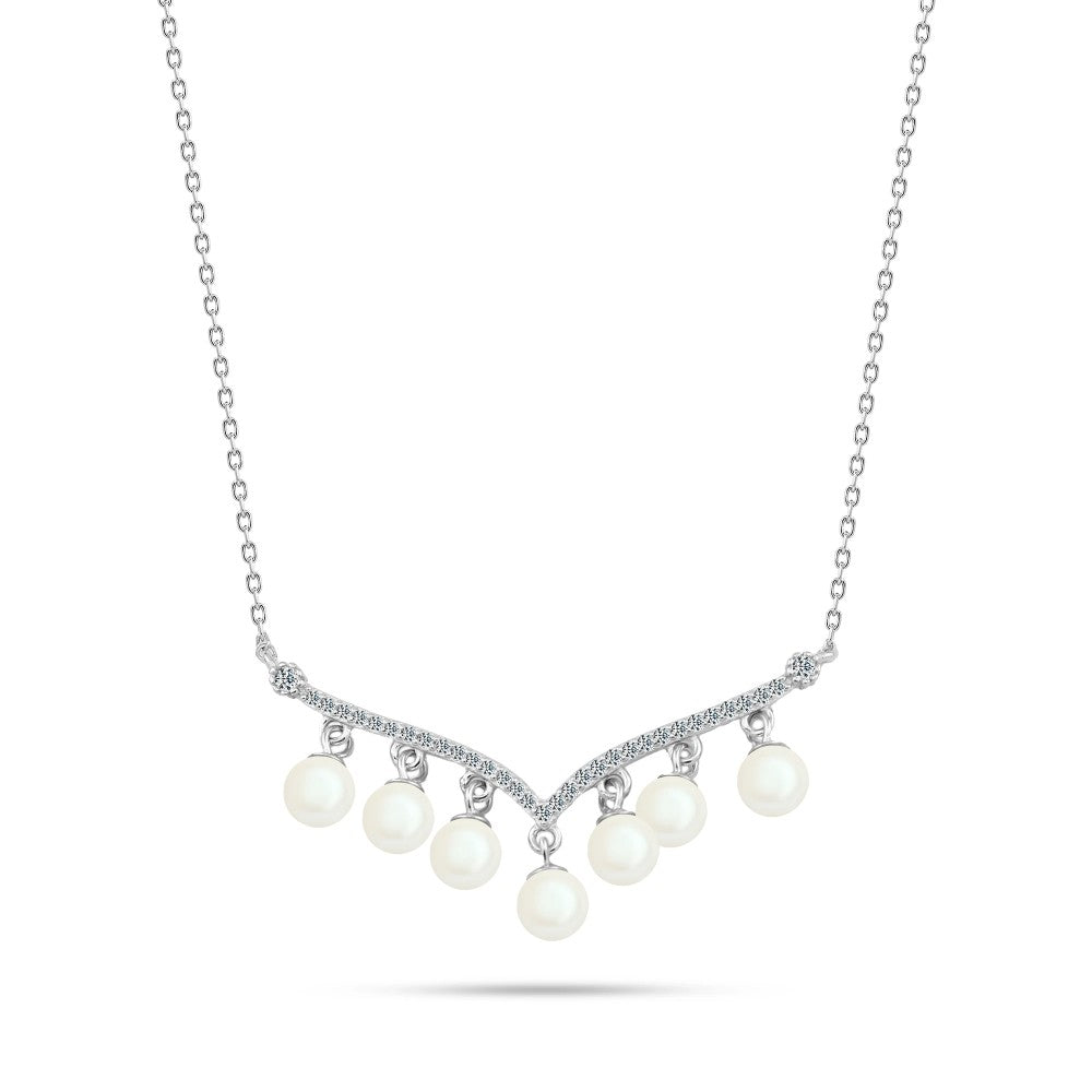 925 Sterling Silver Beaded Necklace with Zircon Embellishments